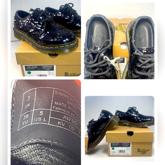 BNIB DR MARTENS 1461 SHIFTABLE SEQUINS LOAFER BLACK/SILVER UK 3 US 5 - Picture 12 of 16